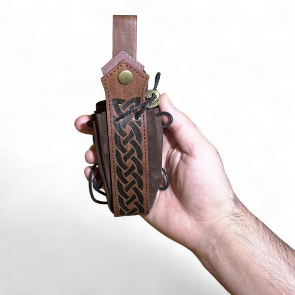 VTG Inspired Medieval Leather Belt Potion Bottle Pouch Viking Wizard Brown Gift - Picture 5 of 7